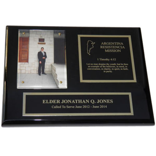 Black Piano Finish Missionary Plaque - Gold Trim