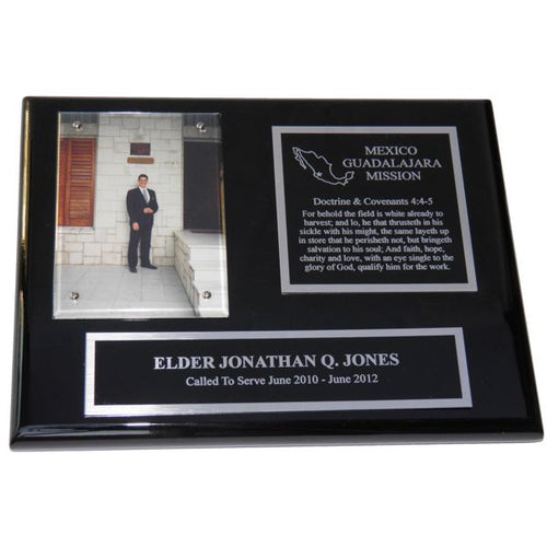 Black Piano Finish Missionary Plaque - Silver Trim