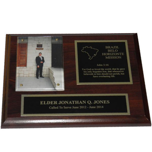 Cherry Finish Missionary Plaque - Gold Trim