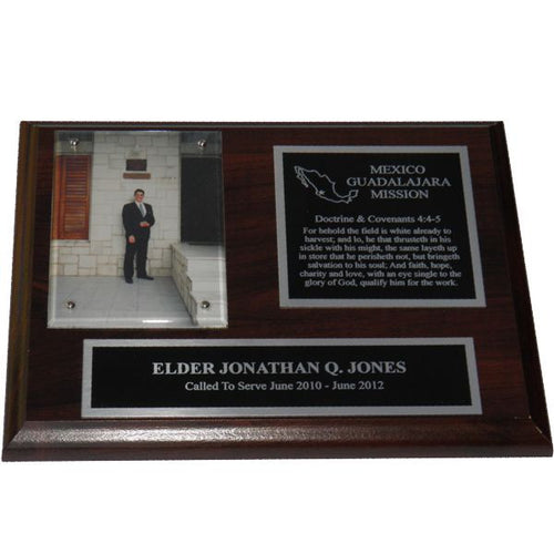 Cherry Finish Missionary Plaque - Silver Trim