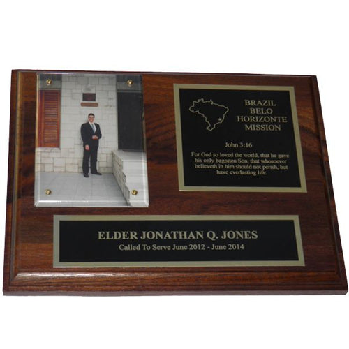 Solid Walnut Missionary Plaque - Gold Trim